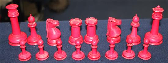 A Victorian Staunton pattern turned bone chess set & 2 others